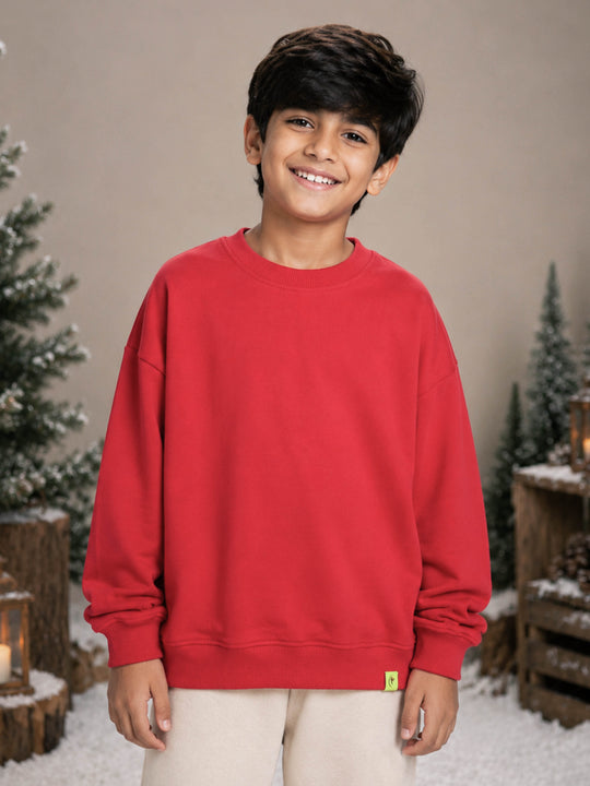 Kiddopanti Boys Solid Fleece Round Neck Full Sleeve Sweatshirt