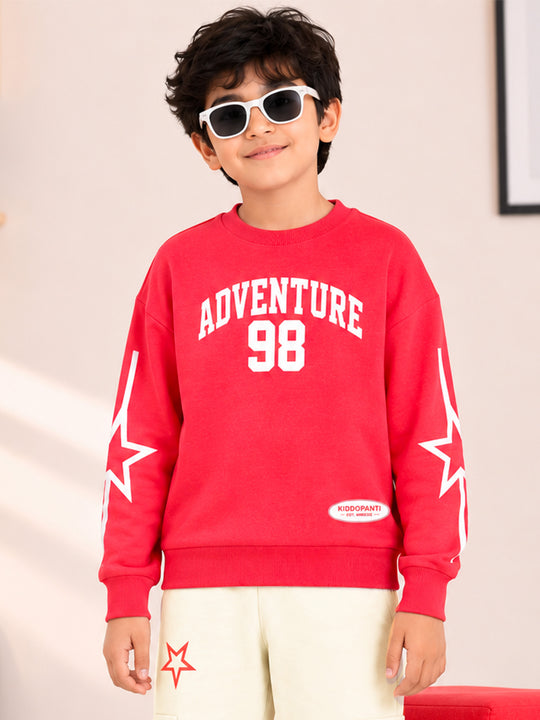 Kiddopanti Boys Cotton Fleece Round Neck Graphic Printed Sweatshirt