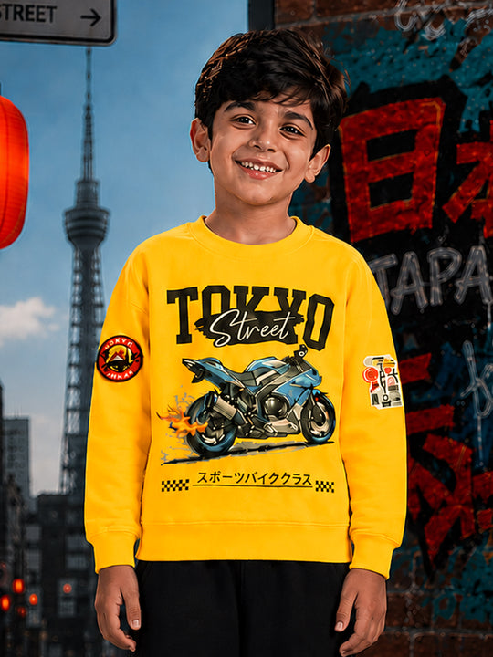 Kiddopanti Boys Cotton Fleece Round Neck Graphic Printed Sweatshirt