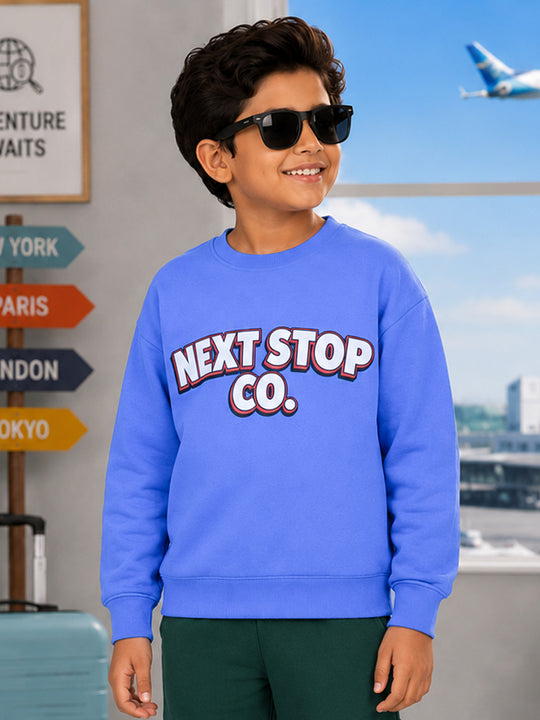 Kiddopanti Boys Cotton Fleece Round Neck Graphic Printed Sweatshirt