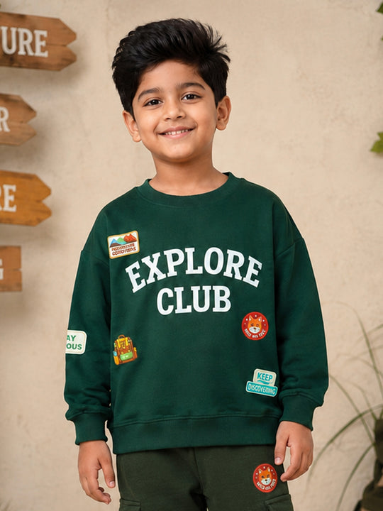 Kiddopanti Boys Cotton Fleece Round Neck Graphic Printed Sweatshirt