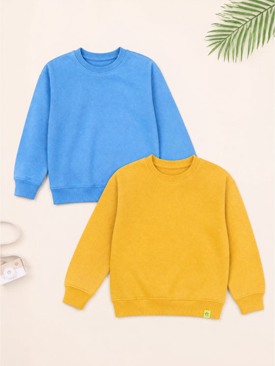 Kiddopanti Boys Cotton Fleece Full Sleeves Solid Drop Shoulder Sweatshirt Pack of 2