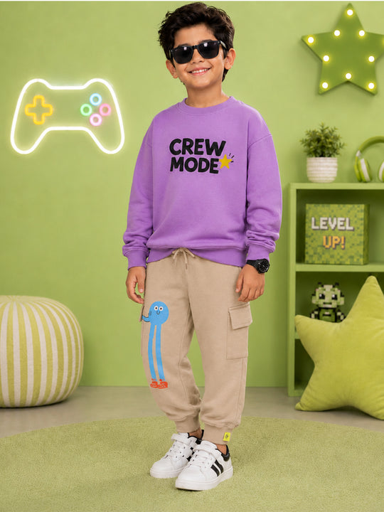 Kiddopanti Boys Fleece Graphic Printed Sweatshirt With Cargo Joggers Co-ord Set