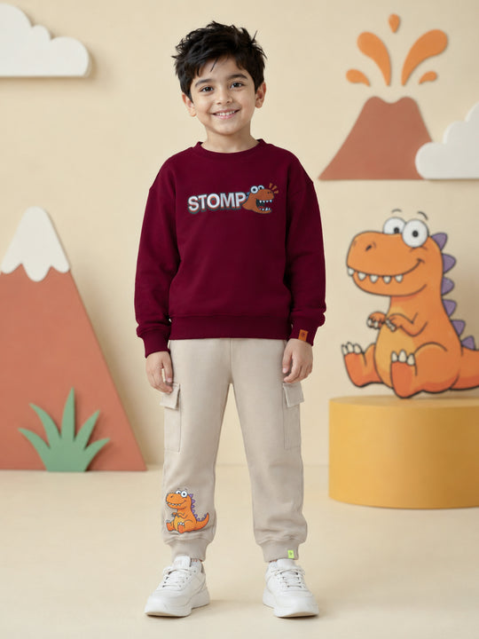 Kiddopanti Boys Fleece Graphic Printed Sweatshirt With Cargo Joggers Co-ord Set