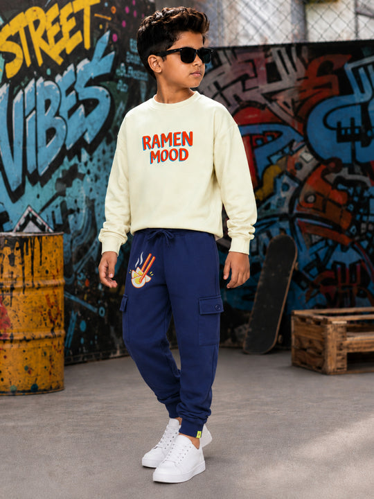 Kiddopanti Boys Fleece Graphic Printed Sweatshirt With Cargo Joggers Co-ord Set