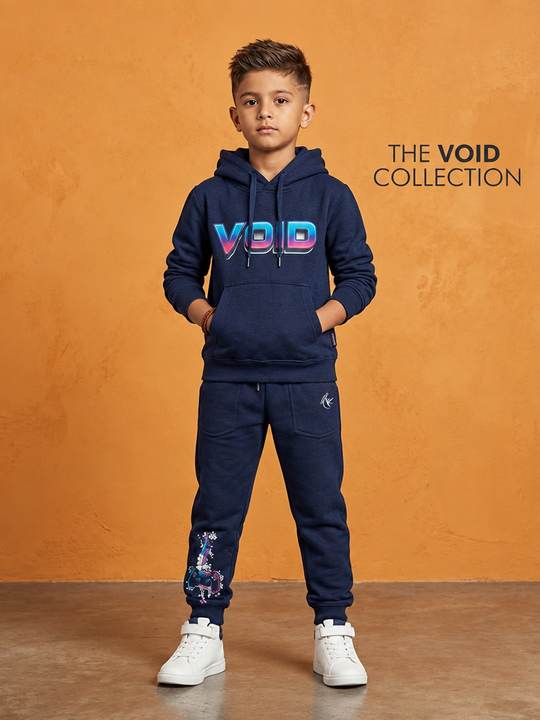 Kiddopanti Boys Cotton Blend Fleece Full Sleeves Hooded Sweatshirt & Graphic Printed Track Pants Set