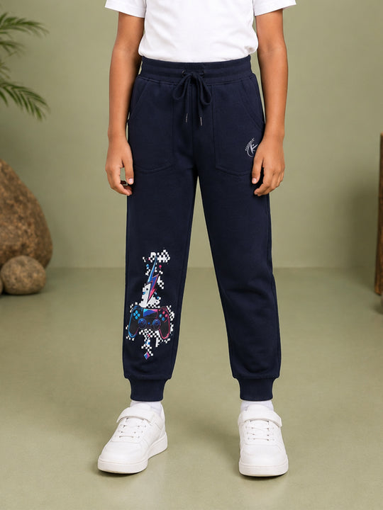 Kiddopanti Boys Cotton Fleece Graphic Printed Track Pant