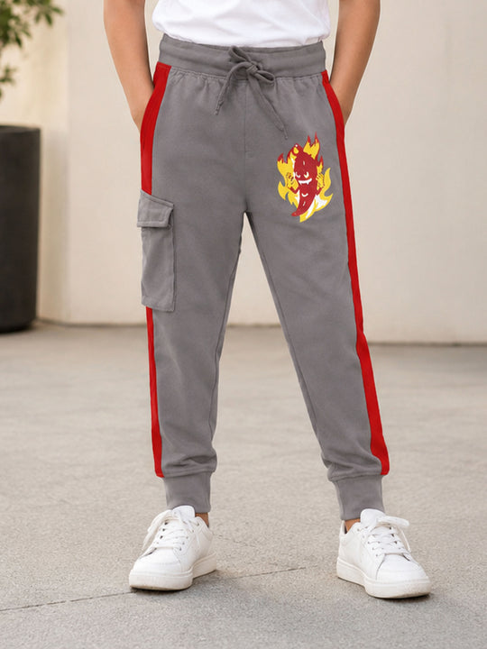 Kiddopanto Boys Cotton Knit Chill Printed Cargo Track Pant