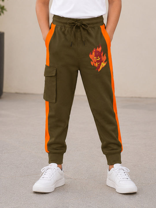 Kiddopanto Boys Cotton Knit Chill Printed Cargo Track Pant
