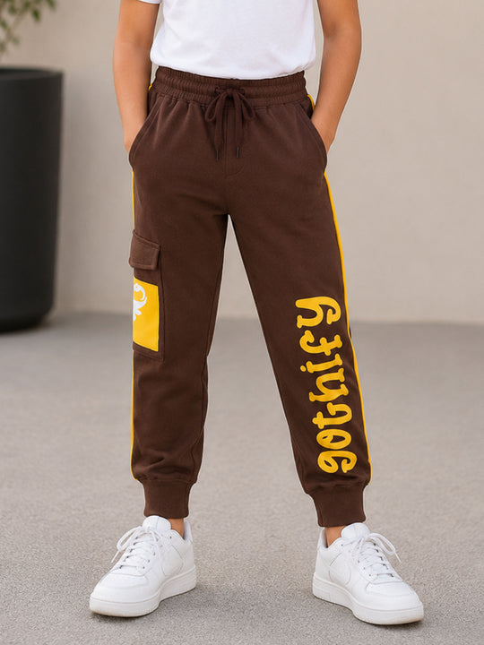 Kiddopanto Boys Cotton Knit Gothify Printed Cargo Track Pant