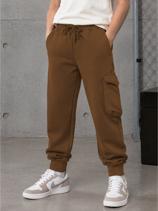 Kiddopanti Boys Cotton Fleece Solid Cargo Joggers Track pant