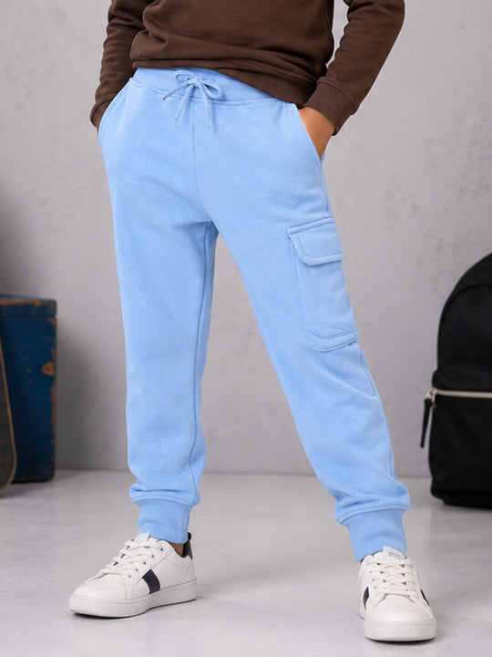 Kiddopanti Boys Cotton Fleece Solid Cargo Track pant