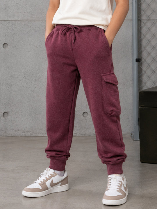 Kiddopanti Boys Cotton Fleece Solid Cargo Track pant