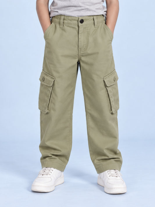 Kiddopanti Boys Cotton Woven Solid Cargo Pant
