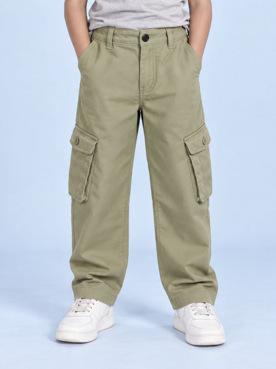 Kiddopanti Boys Cotton Woven Solid Cargo Pant