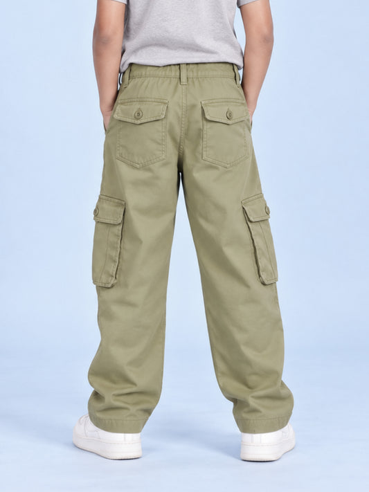 Kiddopanti Boys Cotton Woven Solid Cargo Pant