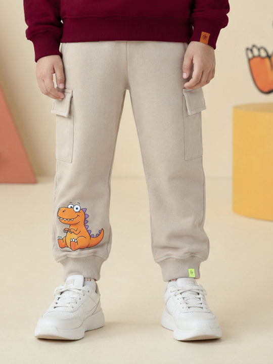 Kiddopanti Boys Cotton Fleece Graphic Printed Cargo Joggers