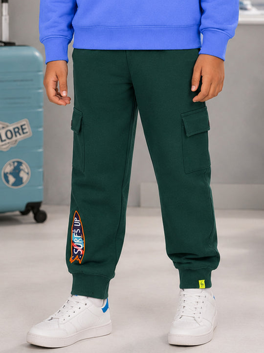 Kiddopanti Boys Cotton Fleece Graphic Printed Cargo Joggers