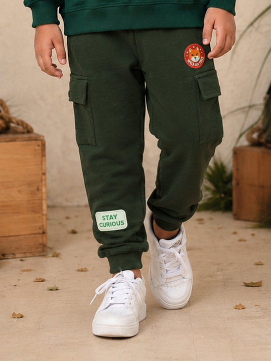 Kiddopanti Boys Cotton Fleece Graphic Printed Cargo Joggers