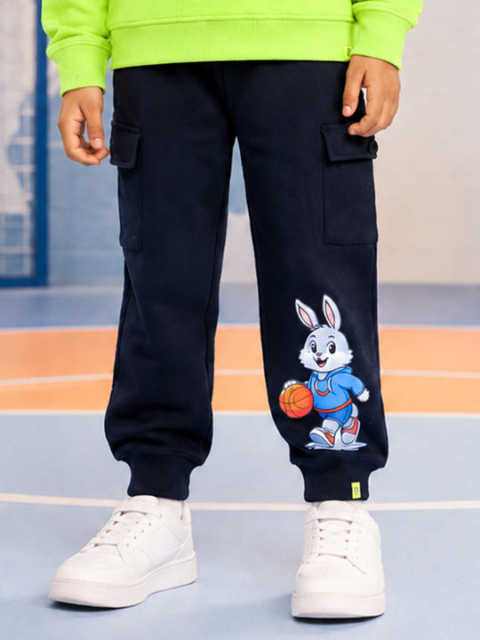 Kiddopanti Boys Cotton Fleece Graphic Printed Cargo Joggers