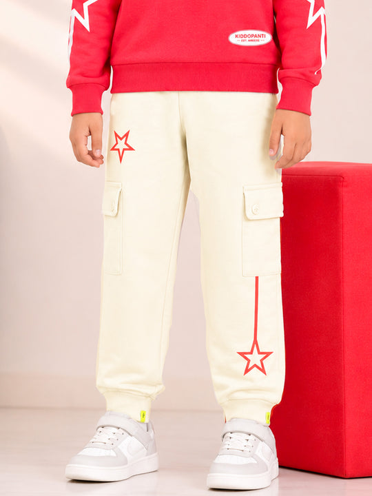 Kiddopanti Boys Cotton Fleece Graphic Printed Cargo Joggers