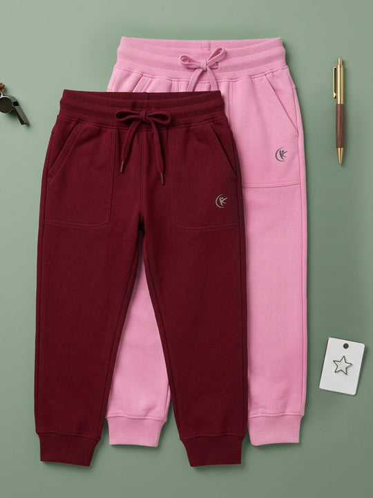 Kiddopanti Boys Cotton Blend Fleece Solid Track Pant Pack of 2