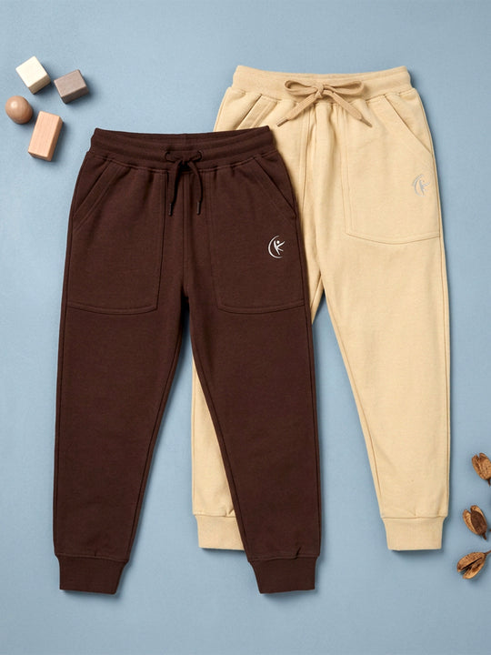 Kiddopanti Boys Cotton Blend Fleece Solid Track Pant Pack of 2