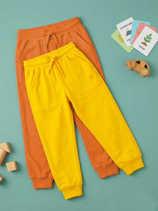 Kiddopanti Boys Cotton Blend Fleece Solid Track Pant Pack of 2
