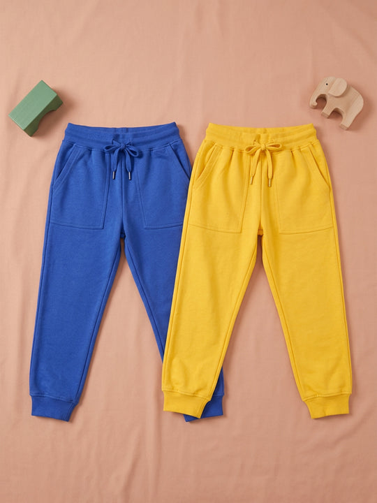 Kiddopanti Boys Cotton Blend Fleece Solid Track Pant Pack of 2