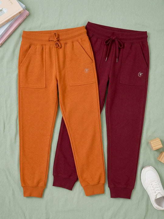 Kiddopanti Boys Cotton Blend Fleece Solid Track Pant Pack of 2