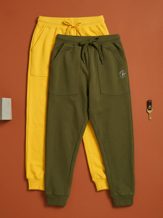 Kiddopanti Boys Cotton Blend Fleece Solid Track Pant Pack of 2