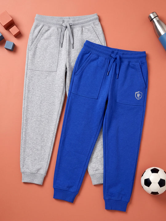 Kiddopanti Boys Cotton Blend Fleece Solid Track Pant Pack of 2