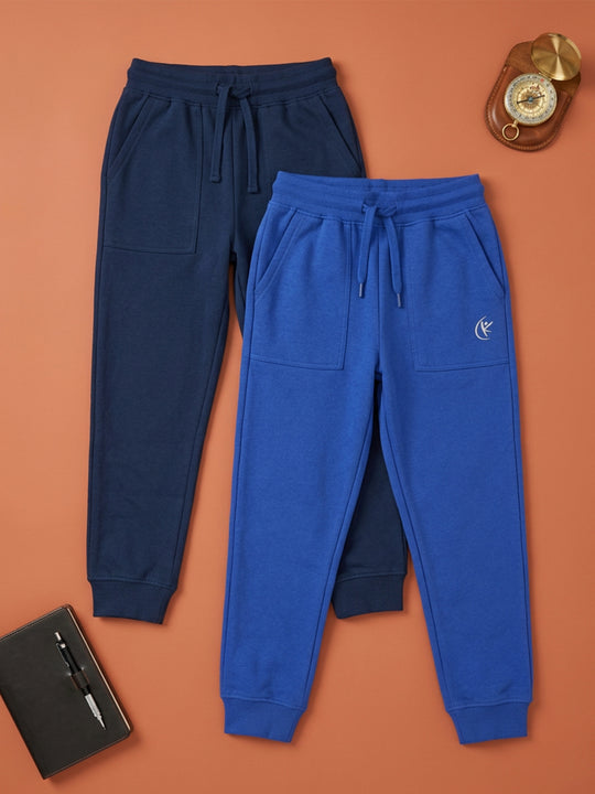 Kiddopanti Boys Cotton Blend Fleece Solid Track Pant Pack of 2