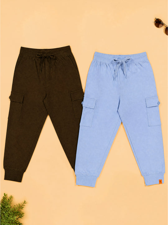 Kiddopanti Boys Cotton Knit Cargo Jogger Pants Pack of 2