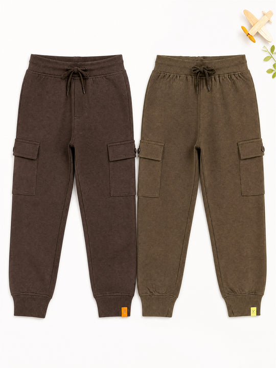 Kiddopanti Boys Cotton Knit Cargo Jogger Pants Pack of 2