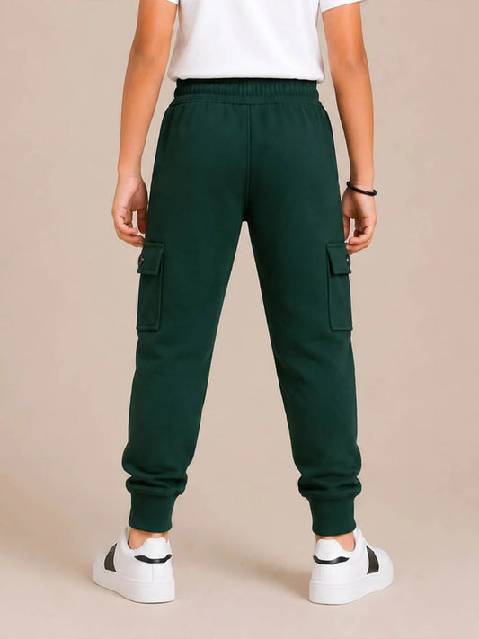 Kiddopanti Boys Cotton Fleece Joggers Cargo Pocket Track Pants Pack of 2