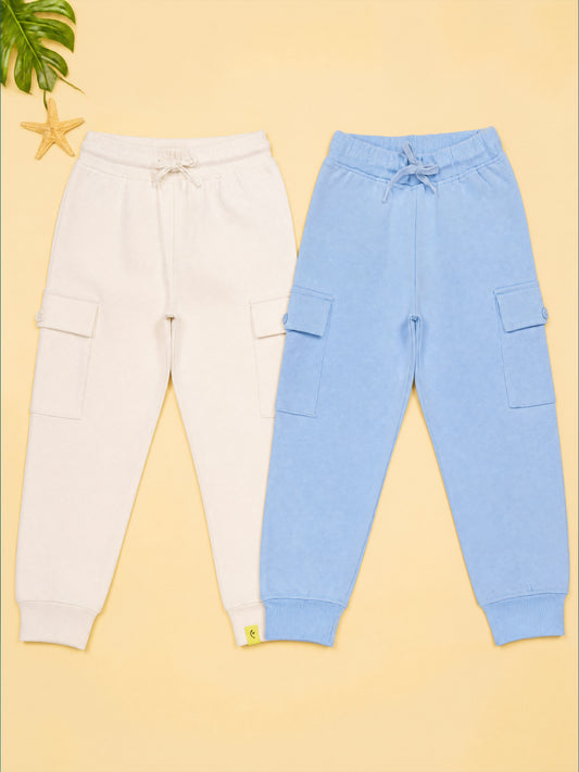 Kiddopanti Boys Cotton Fleece Joggers Cargo Pocket Track Pants Pack of 2