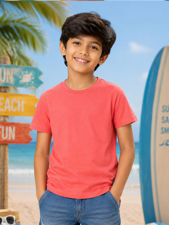 Kiddopanti Boys Cotton Knit Half Sleeves Solid T-Shirt