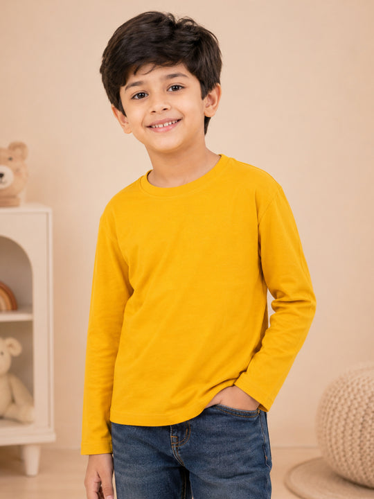 Kiddopanti Boys Cotton Drop Shoulder Full Sleeves Solid T shirt