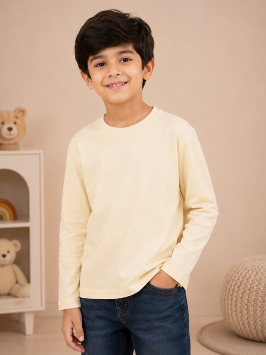 Kiddopanti Boys Cotton Drop Shoulder Full Sleeves Solid T shirt