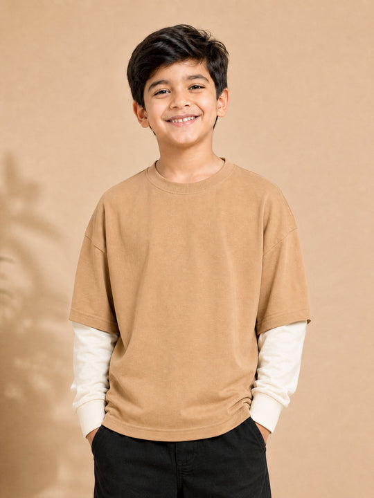 Kiddopanti Boys Cotton Drop Shoulder Doctor Full Sleeves Solid T-Shirt