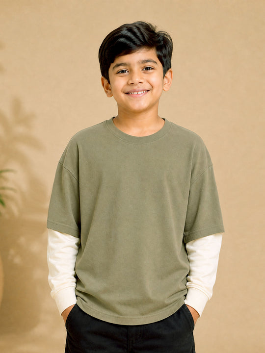 Kiddopanti Boys Cotton Drop Shoulder Doctor Full Sleeves Solid T-Shirt