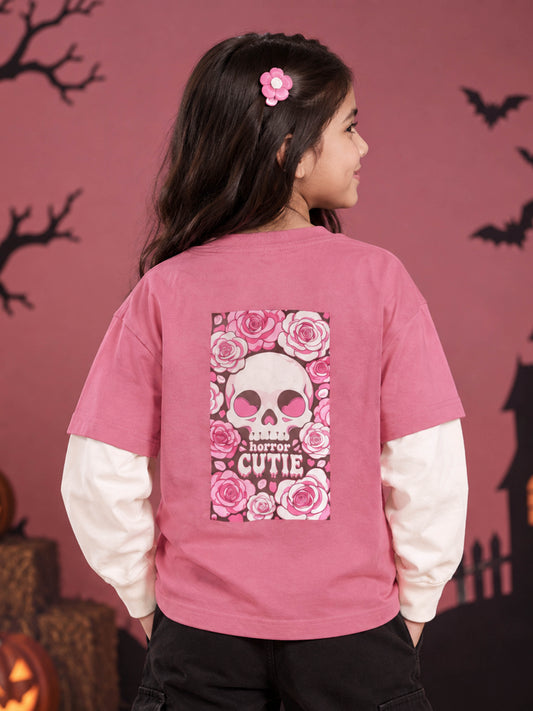 Kiddopanti Girls Cotton Horror Cutie and Ice cream Skull Drop Shoulder Doctor Full Sleeve T-Shirt