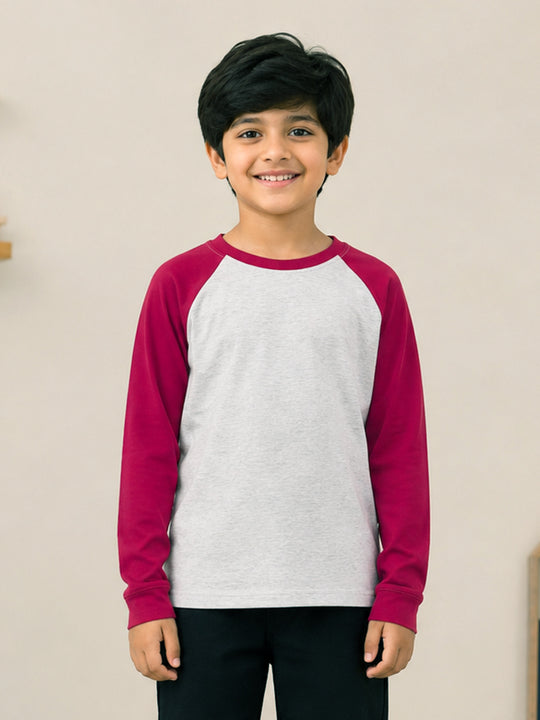 Kiddopanti Boys Cotton Raglan Full Sleeves Solid T-Shirt