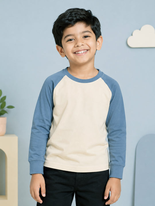Kiddopanti Boys Cotton Raglan Full Sleeves Solid T-Shirt