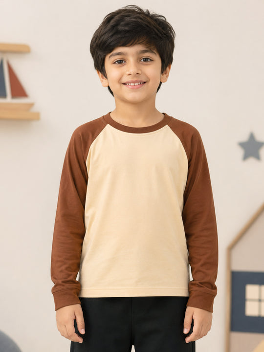 Kiddopanti Boys Cotton Raglan Full Sleeves Solid T-Shirt