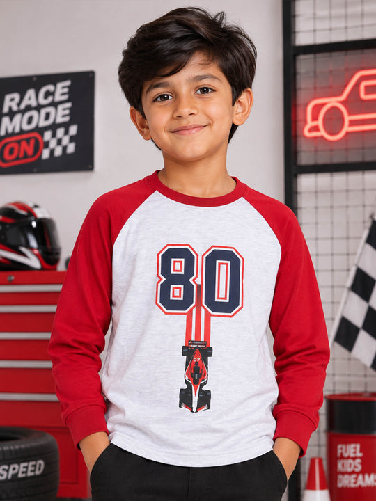 Kiddopanti Boys Cotton Raglan Full Sleeves Graphic Printed T-Shirt