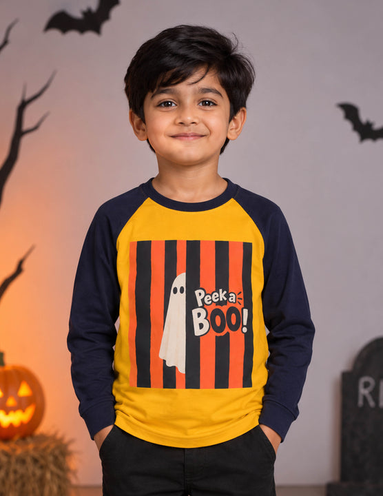 Kiddopanti Boys Cotton Raglan Full Sleeves Graphic Printed T-Shirt