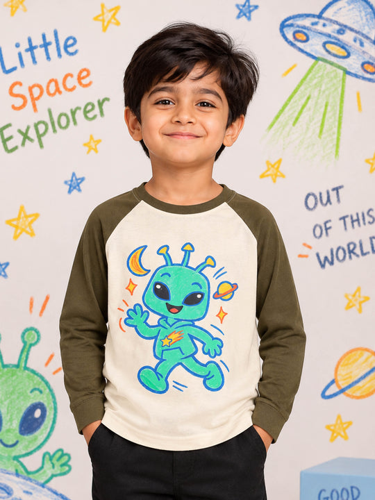 Kiddopanti Boys Cotton Raglan Full Sleeves Graphic Printed T-Shirt