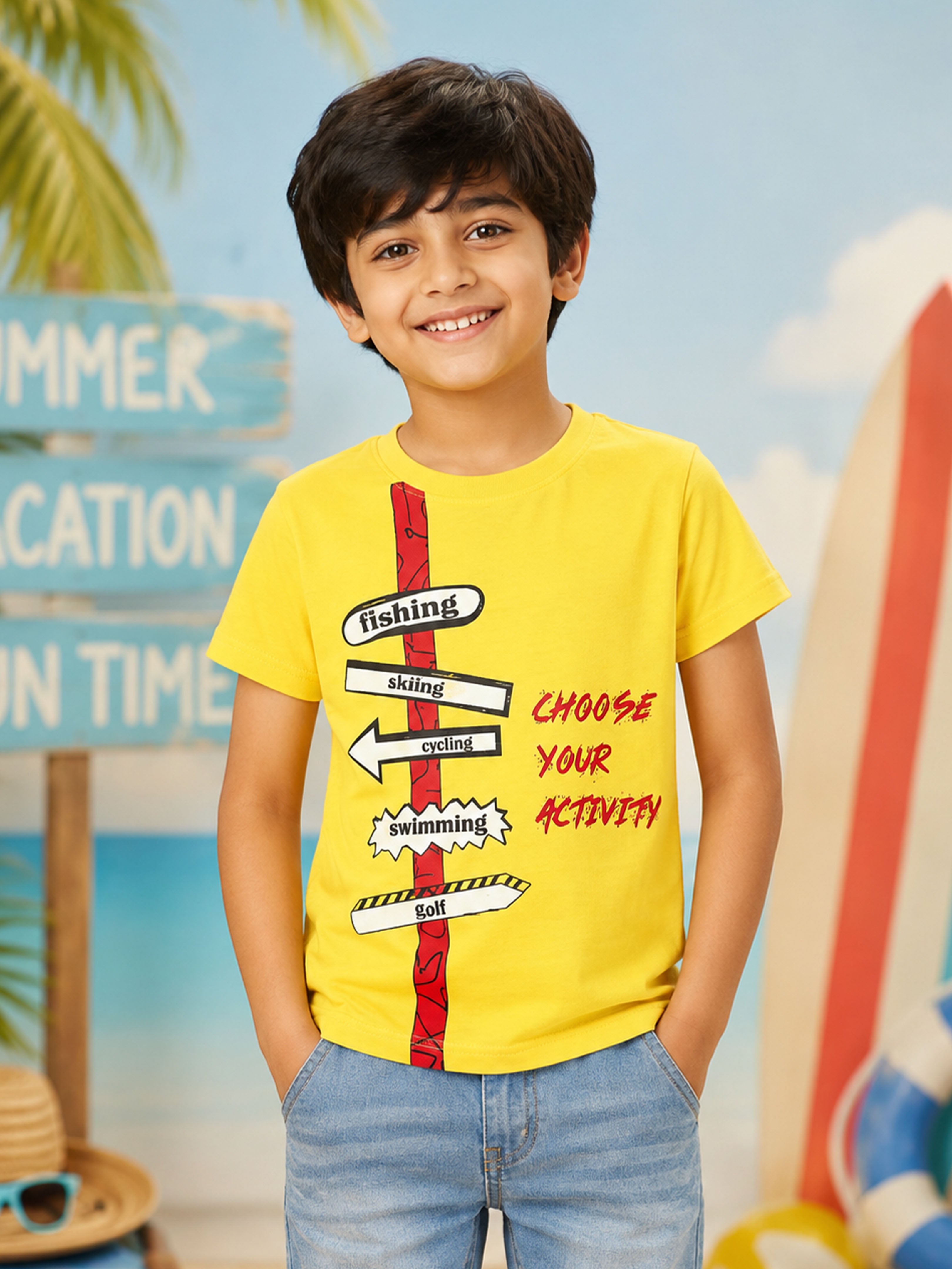 Kiddopanti Boys Cotton Knit Half Sleeves Graphic Printed  T-shirt